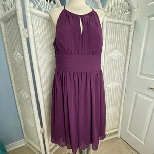 Azazie‎ Halter Neck Sleeveless Midi Dress Purple Party Cocktail Evening A16